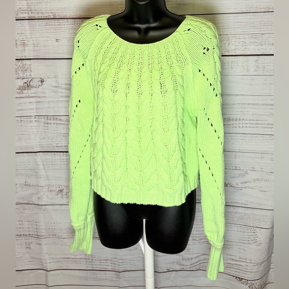 Free People Green Cable Knit Sweater